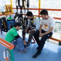 Walk to jump zone and harness up